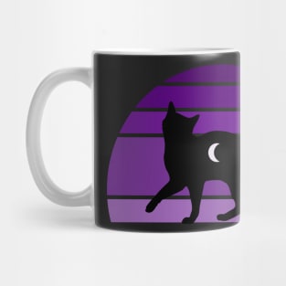 Purple Retro sunset Cute Black Cat Mug